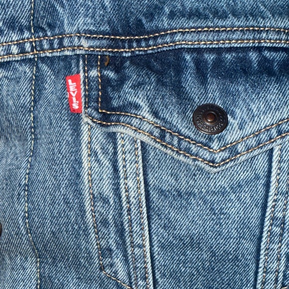 Levi's Big E.  Blue Denim Sherpa with custom Anarchy stitching on back. XL - Picture 5 of 5